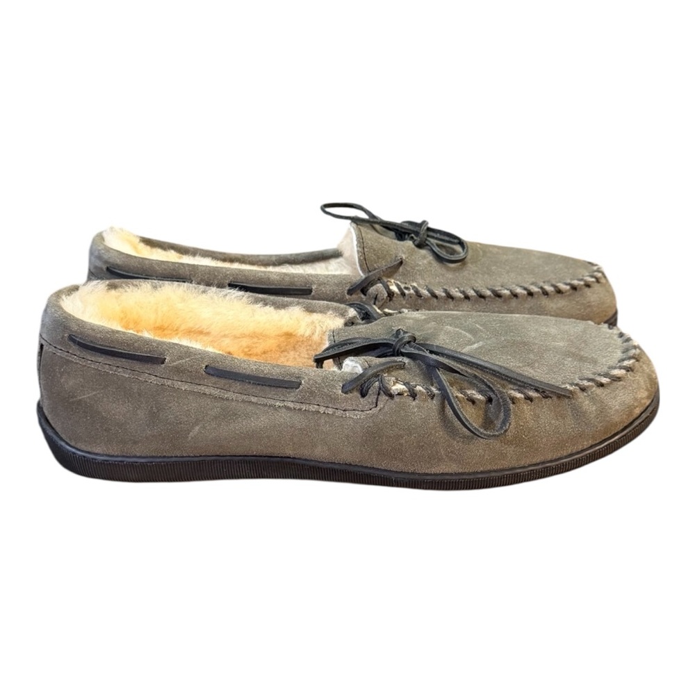 Minnetonka Gray Sheepskin Hardsole Slippers Men’s Size 15